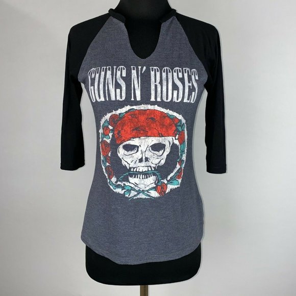 Guns N' Roses Juniors M Skull Graphic Raglan Tee - Picture 1 of 12